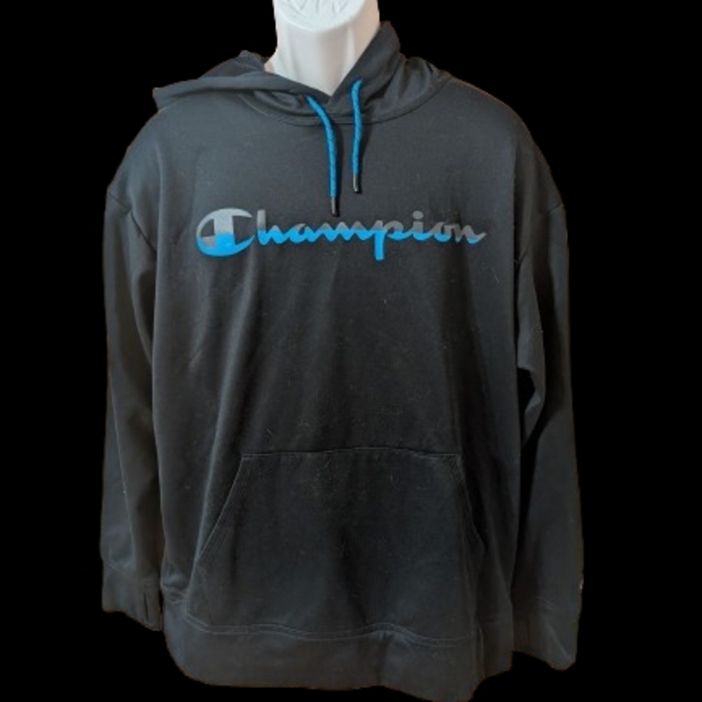 Champion Black Athletic Hoodie with Blue Logo